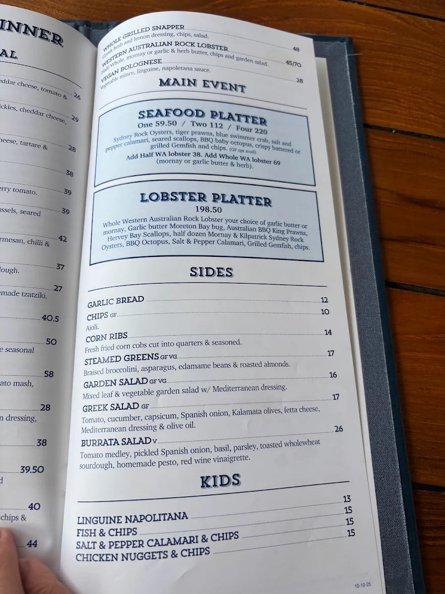 Menu, The Boatshed La Perouse