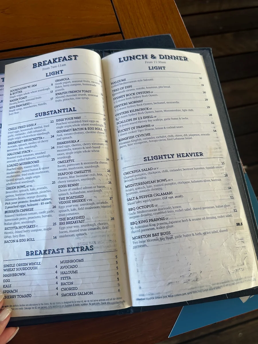 Menu, The Boatshed La Perouse