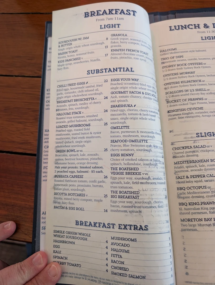 Menu, The Boatshed La Perouse