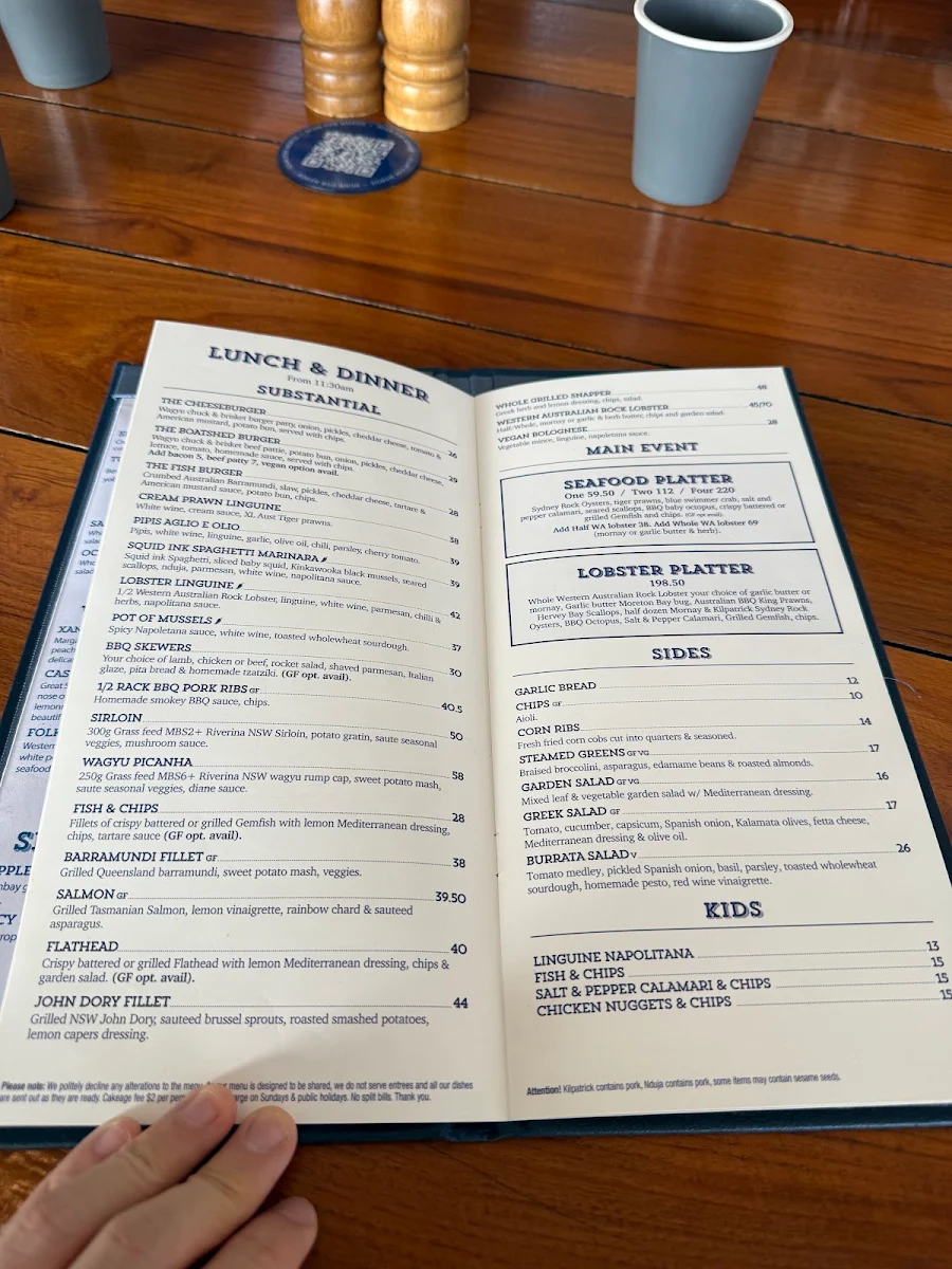 Menu, The Boatshed La Perouse