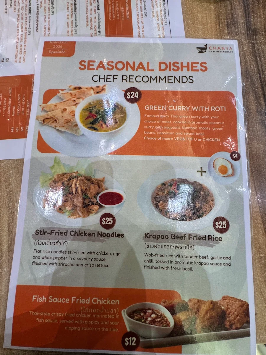 Menu, Chanya Thai