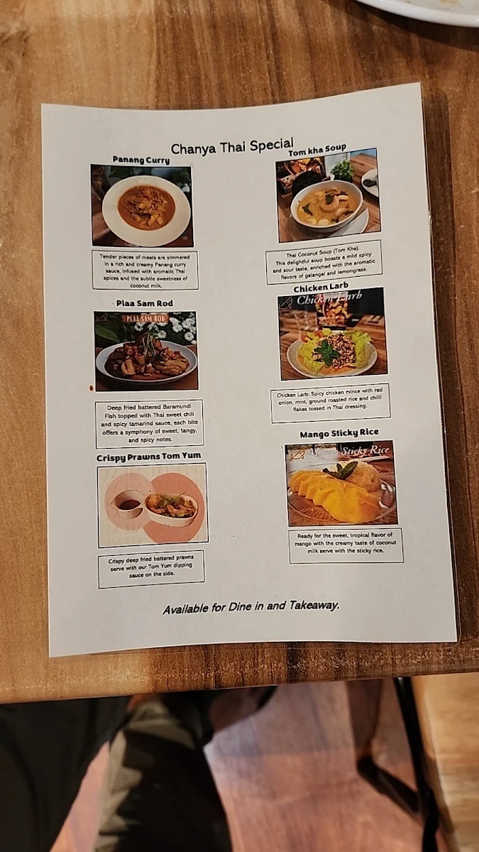 Menu, Chanya Thai