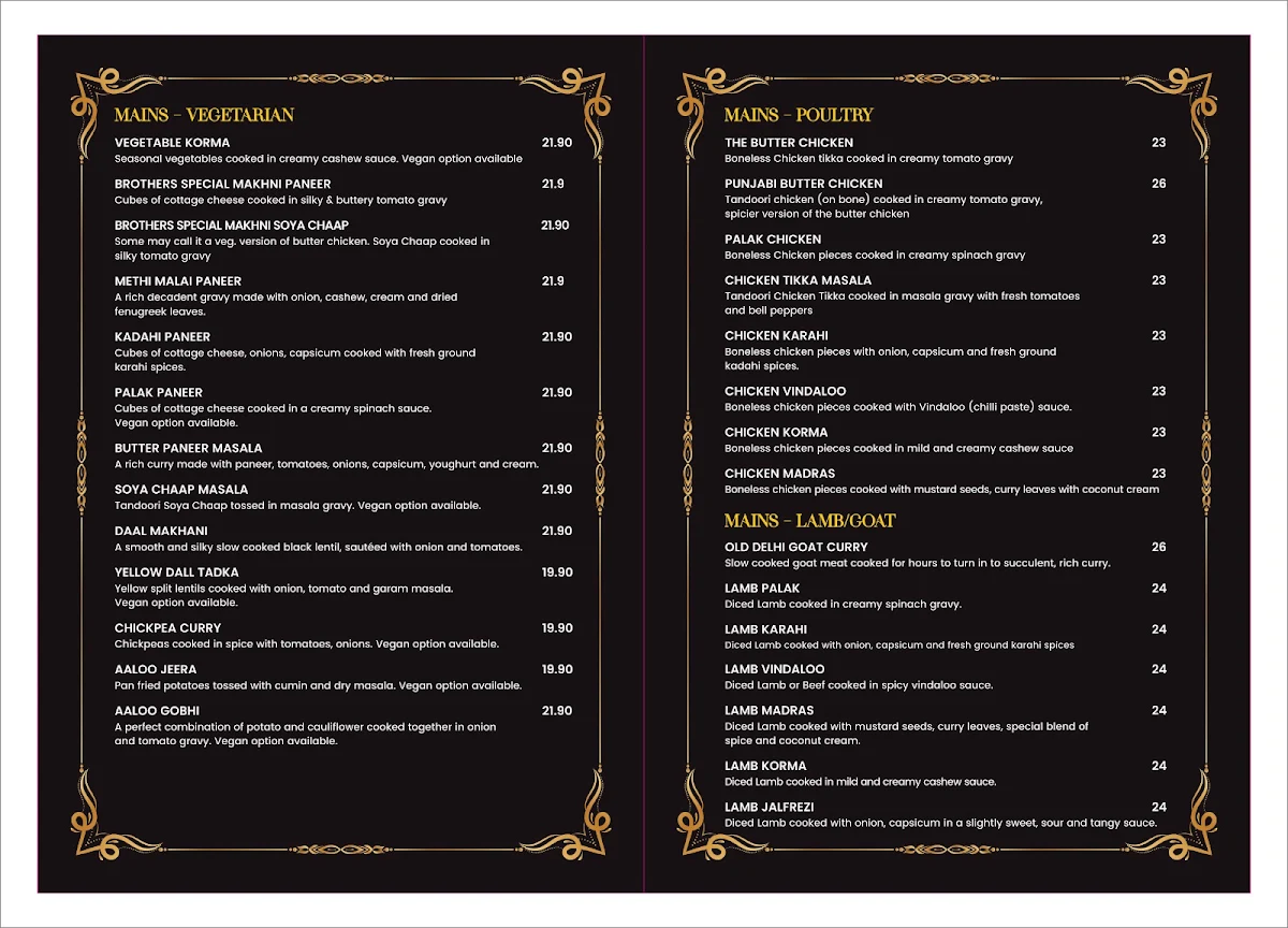 Menu, 3 Brothers on Chapel