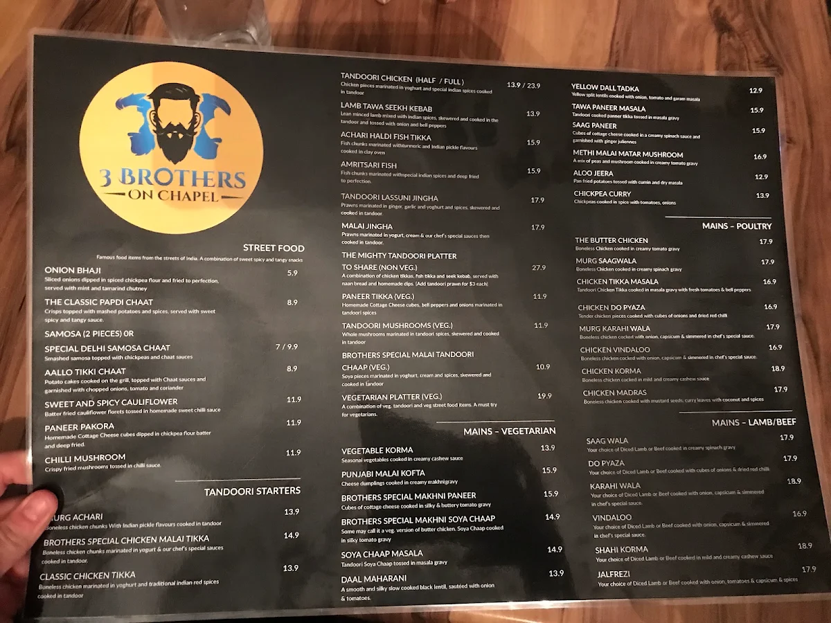 Menu, 3 Brothers on Chapel