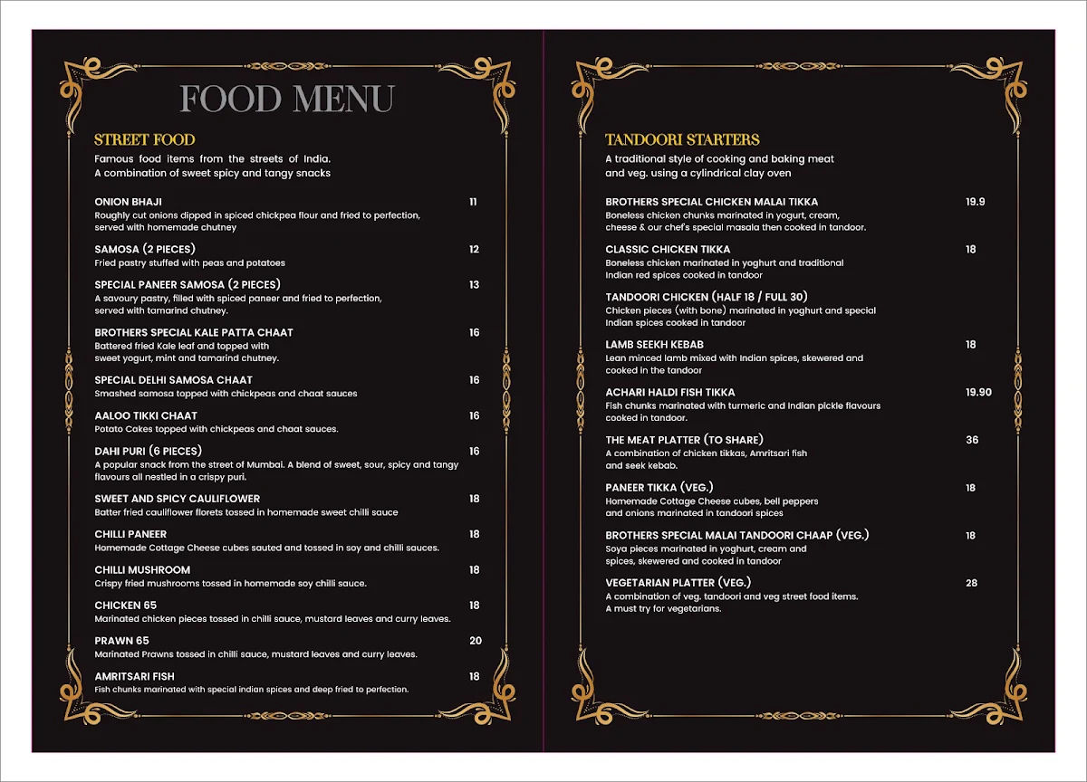 Menu, 3 Brothers on Chapel