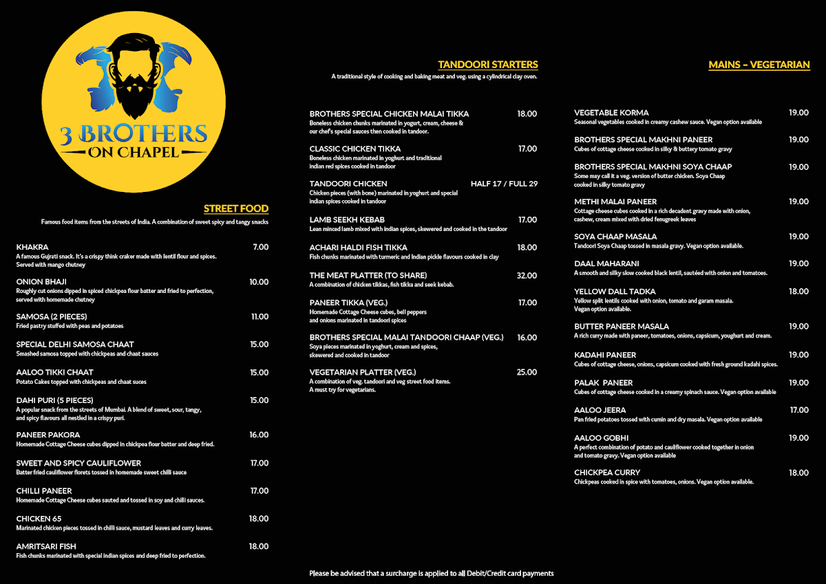 Menu, 3 Brothers on Chapel