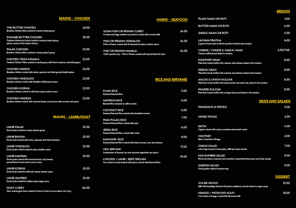 Menu, 3 Brothers on Chapel