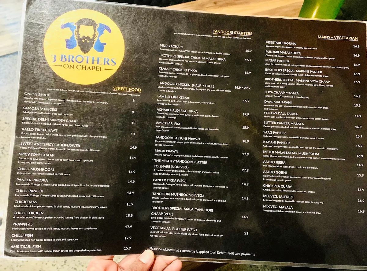 Menu, 3 Brothers on Chapel