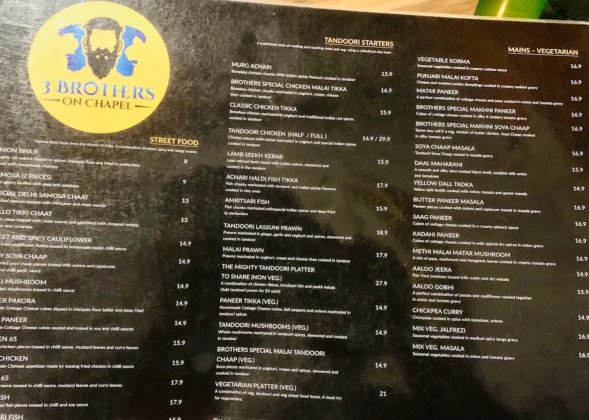 Menu, 3 Brothers on Chapel