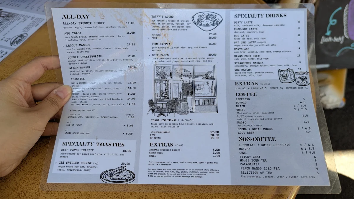 Menu, Taguan Cafe