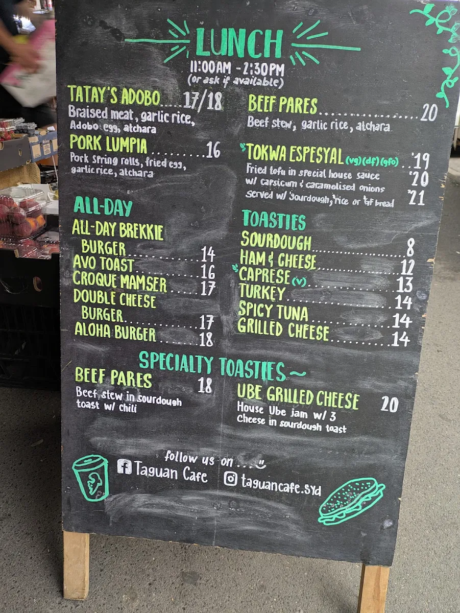 Menu, Taguan Cafe