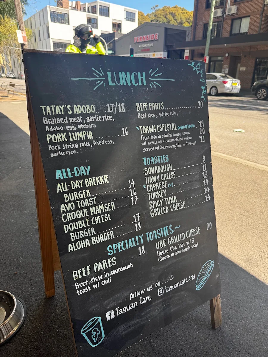 Menu, Taguan Cafe