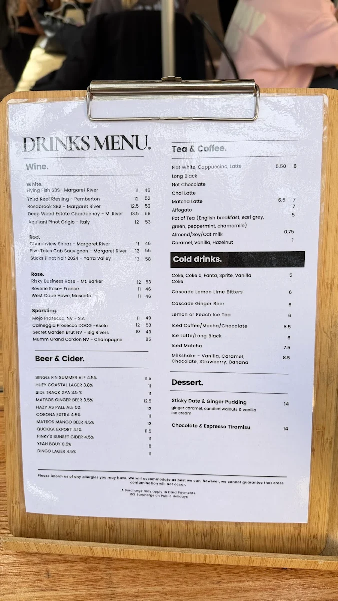 Menu, Frankie's on Rotto