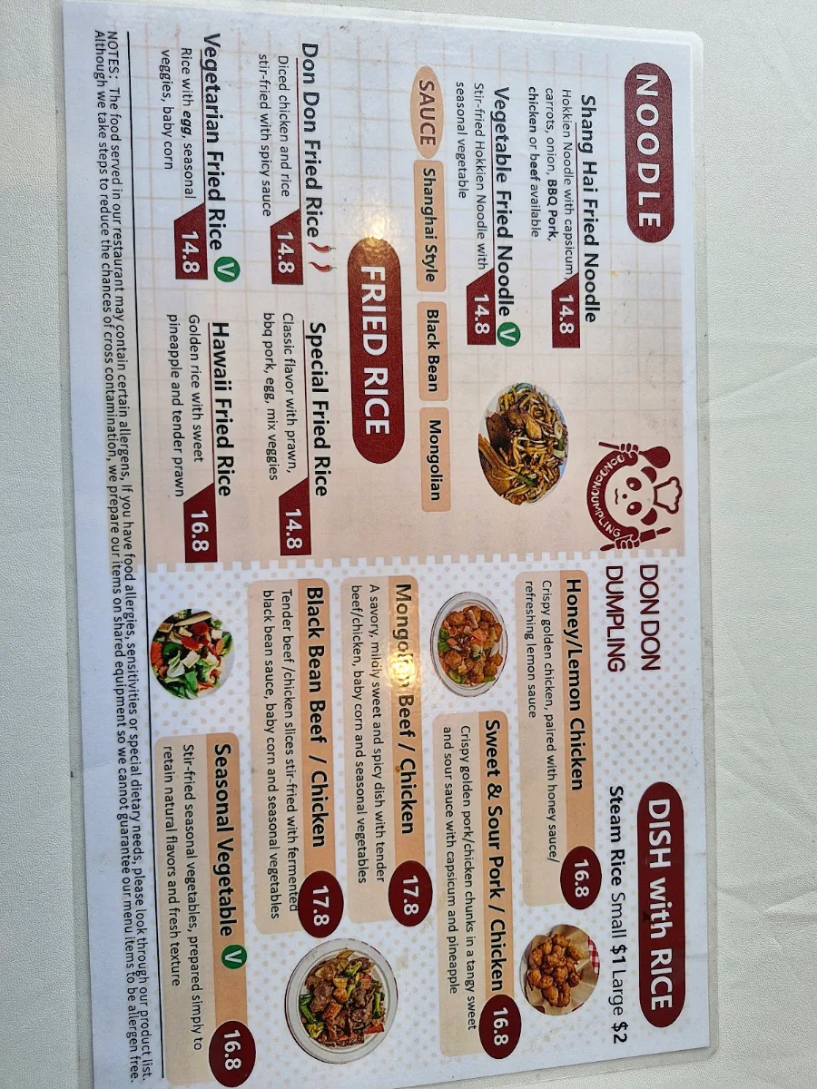 Menu, Don Don Dumpling