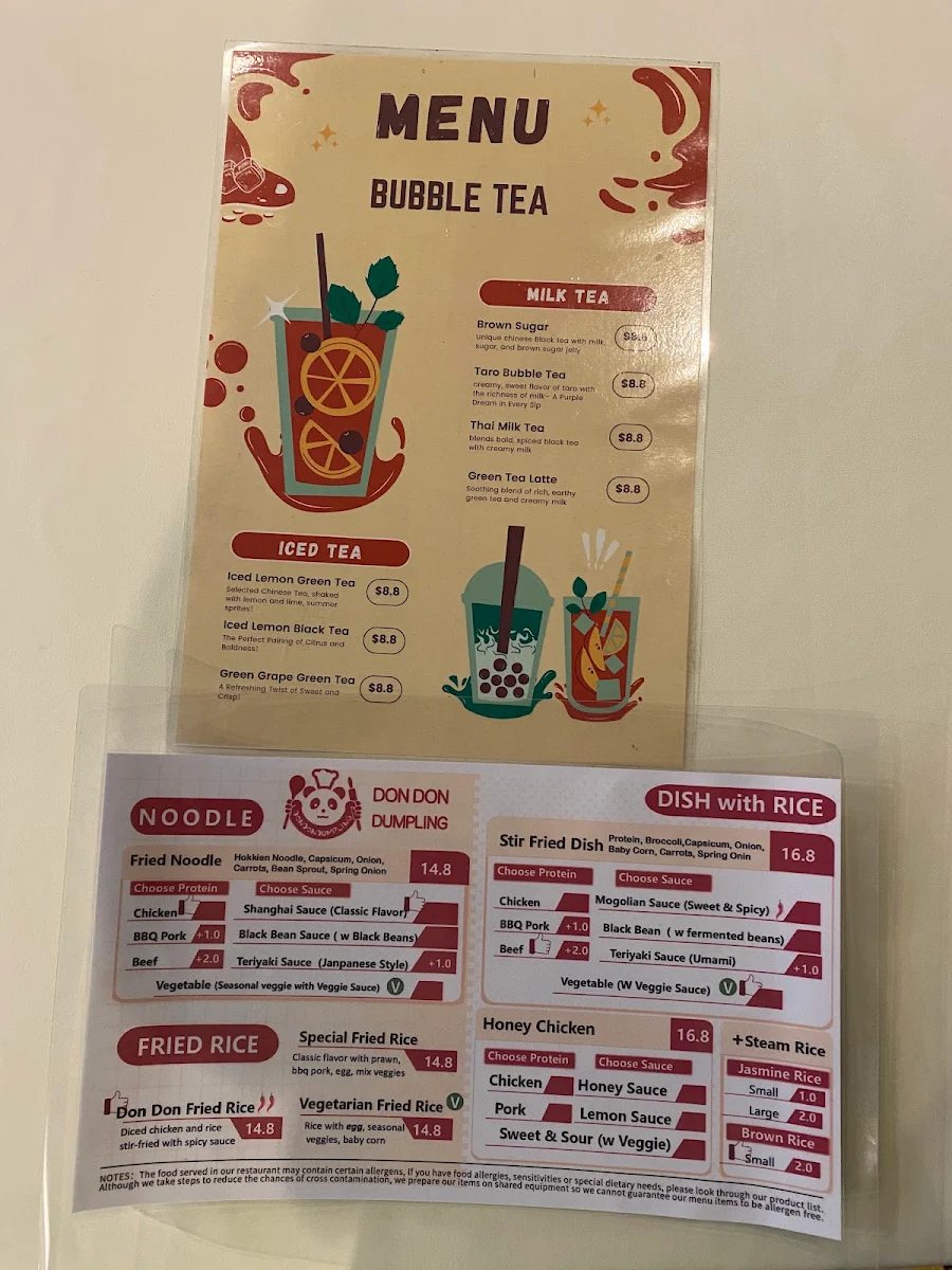 Menu, Don Don Dumpling