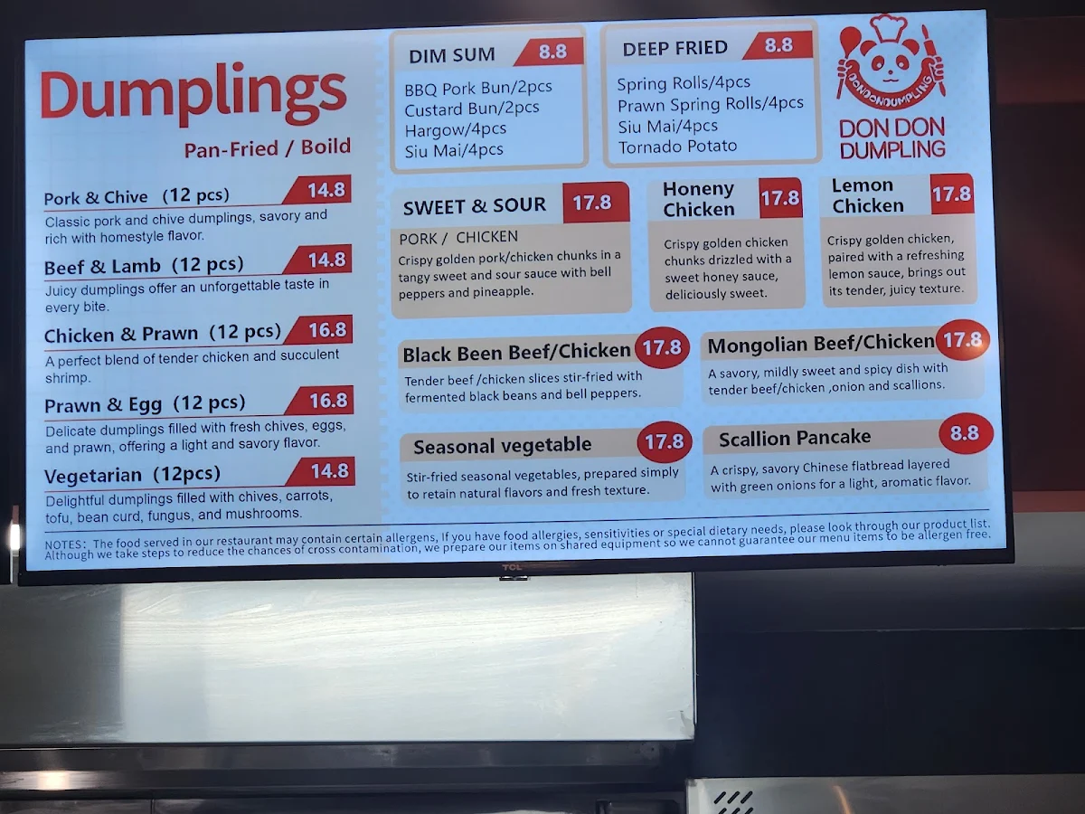Menu, Don Don Dumpling