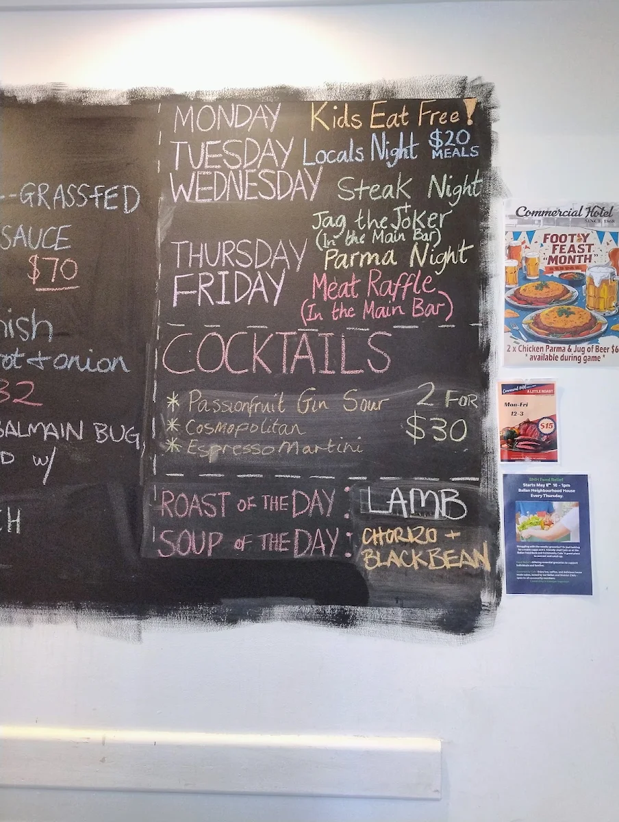 Menu, Commercial Hotel