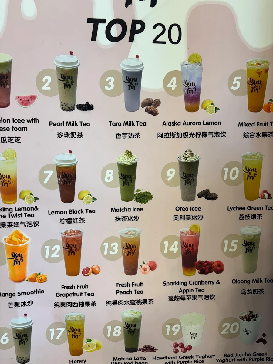 Menu, you & m Tea Shop