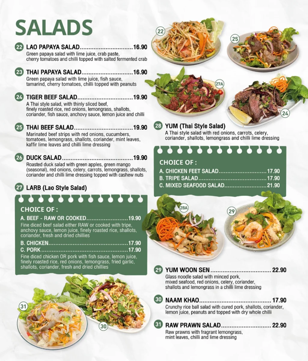 Menu, Kaffir Lime Thai & Lao Cuisine