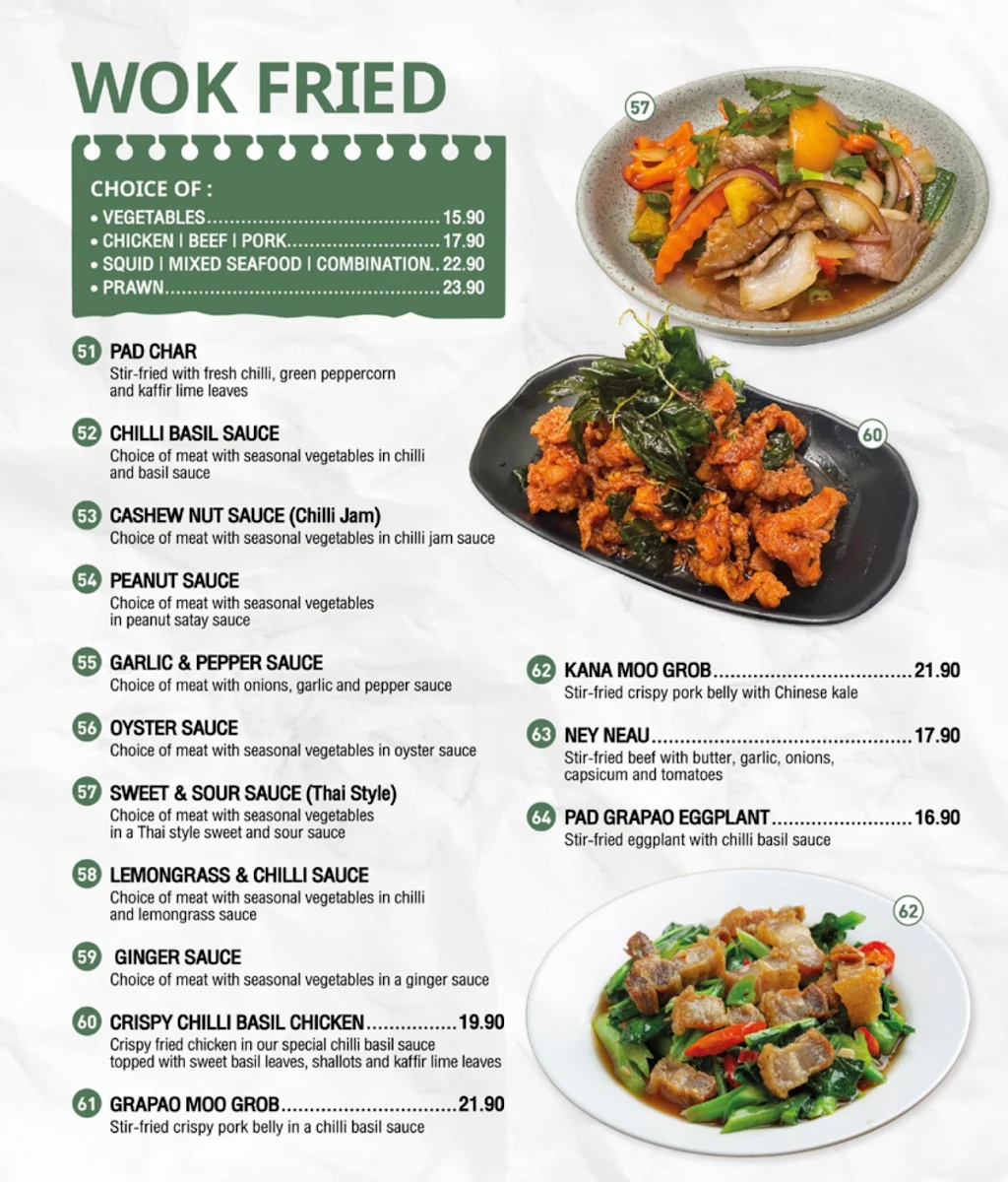 Menu, Kaffir Lime Thai & Lao Cuisine