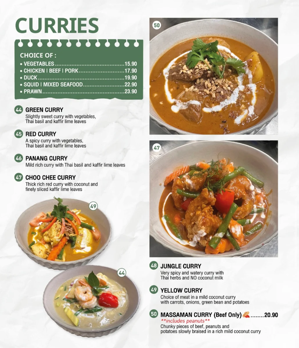 Menu, Kaffir Lime Thai & Lao Cuisine