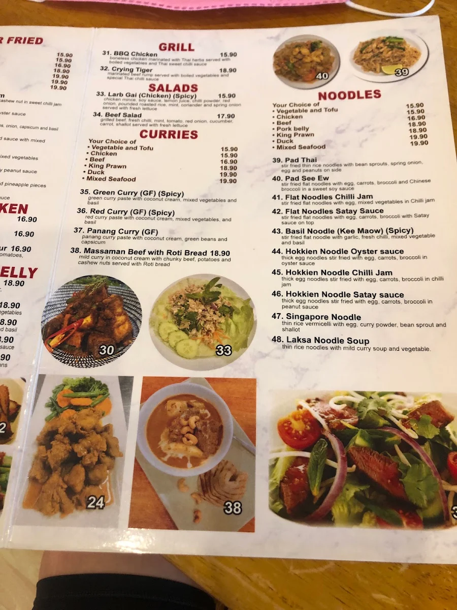 Menu, Noble Thai