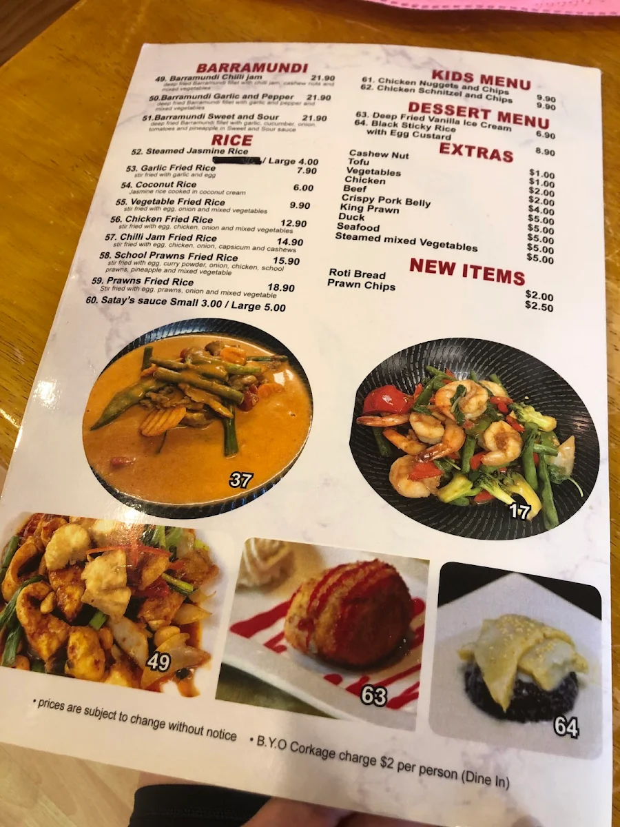 Menu, Noble Thai