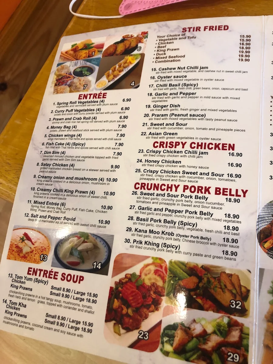 Menu, Noble Thai