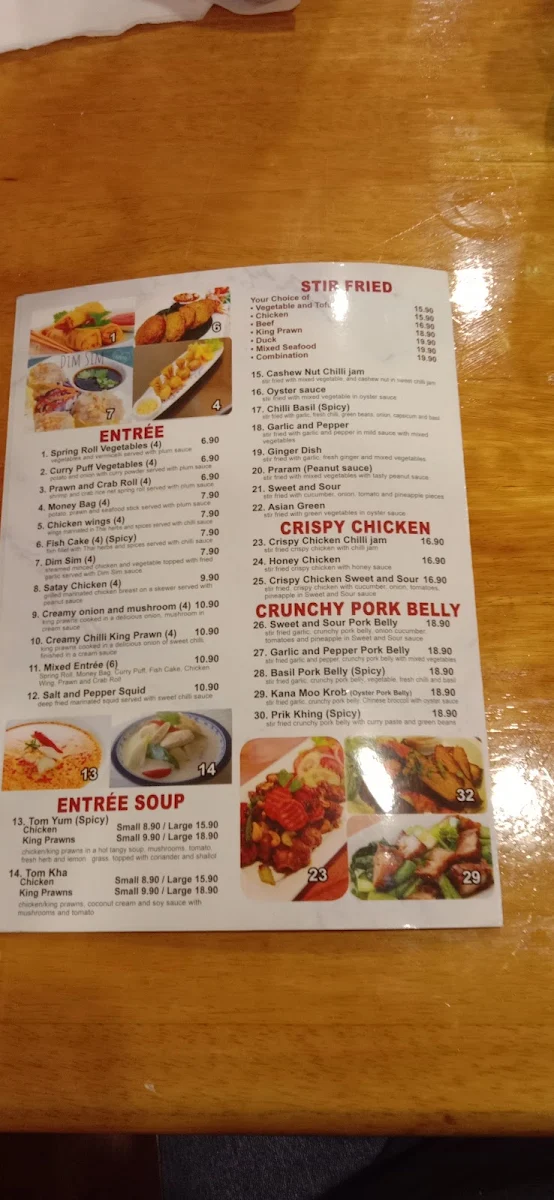 Menu, Noble Thai