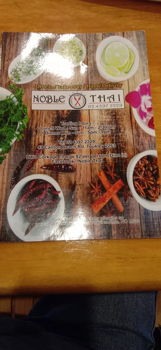 Menu, Noble Thai