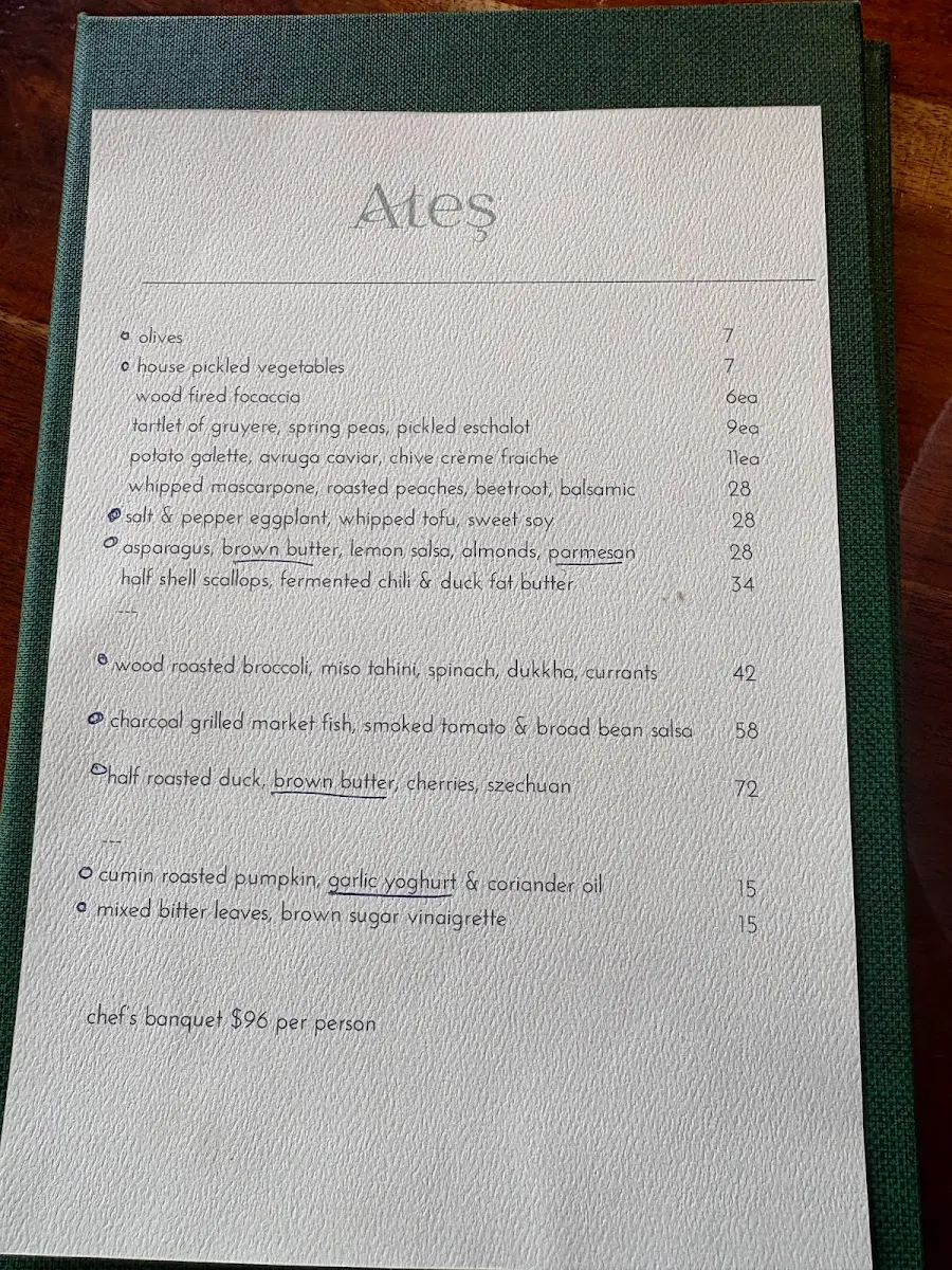Menu, Ates Blackheath