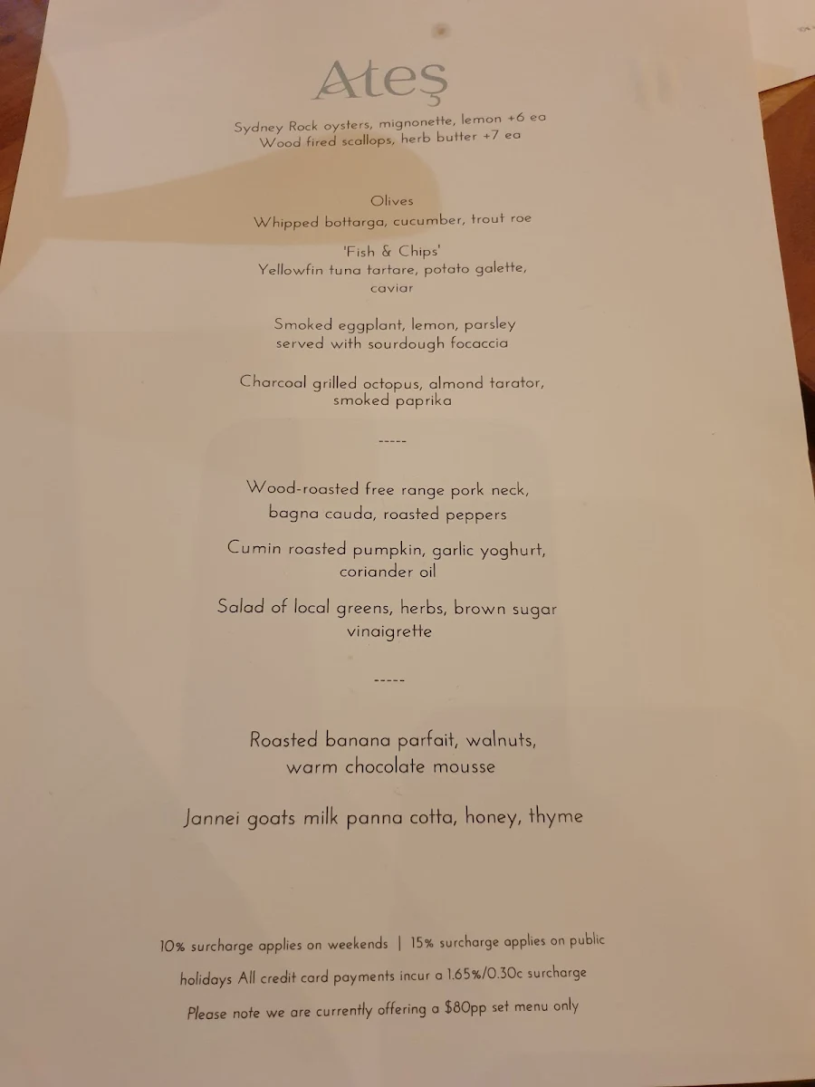 Menu, Ates Blackheath