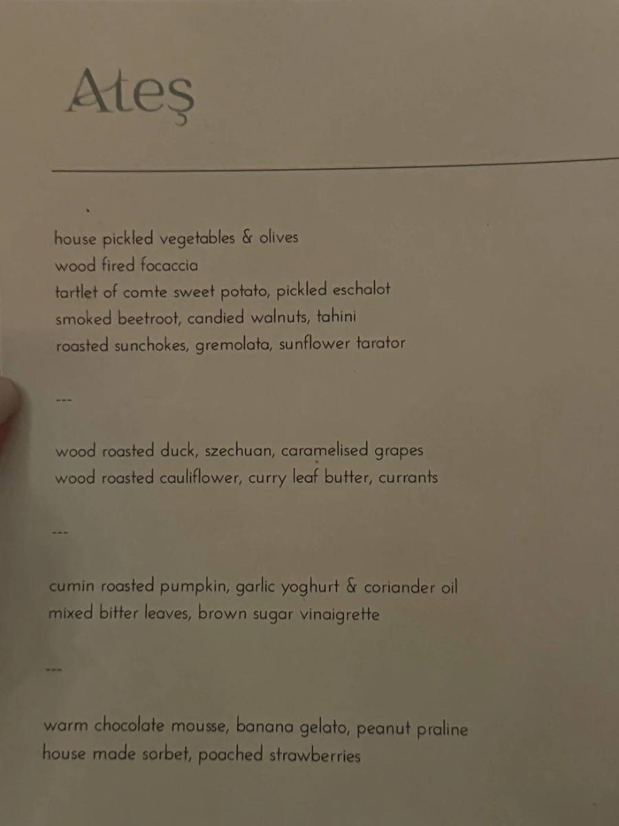 Menu, Ates Blackheath