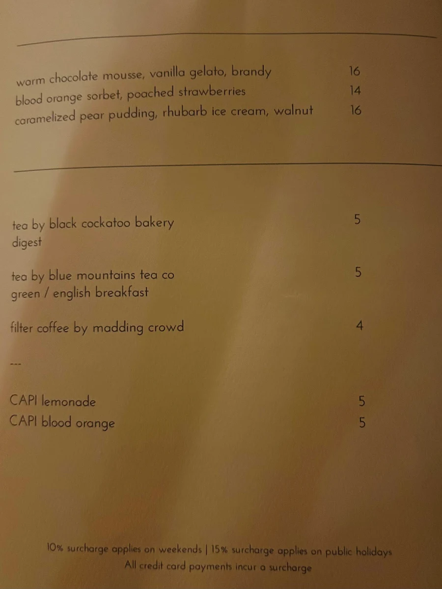 Menu, Ates Blackheath
