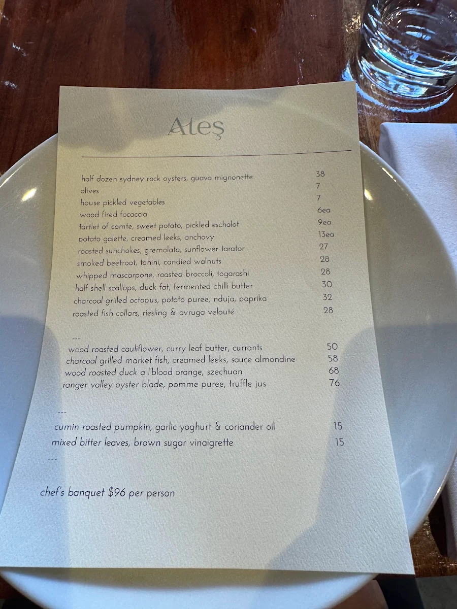 Menu, Ates Blackheath