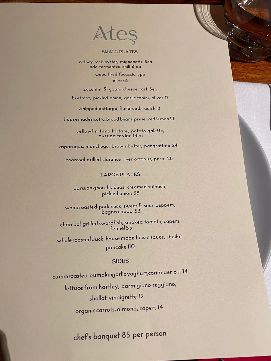 Menu, Ates Blackheath