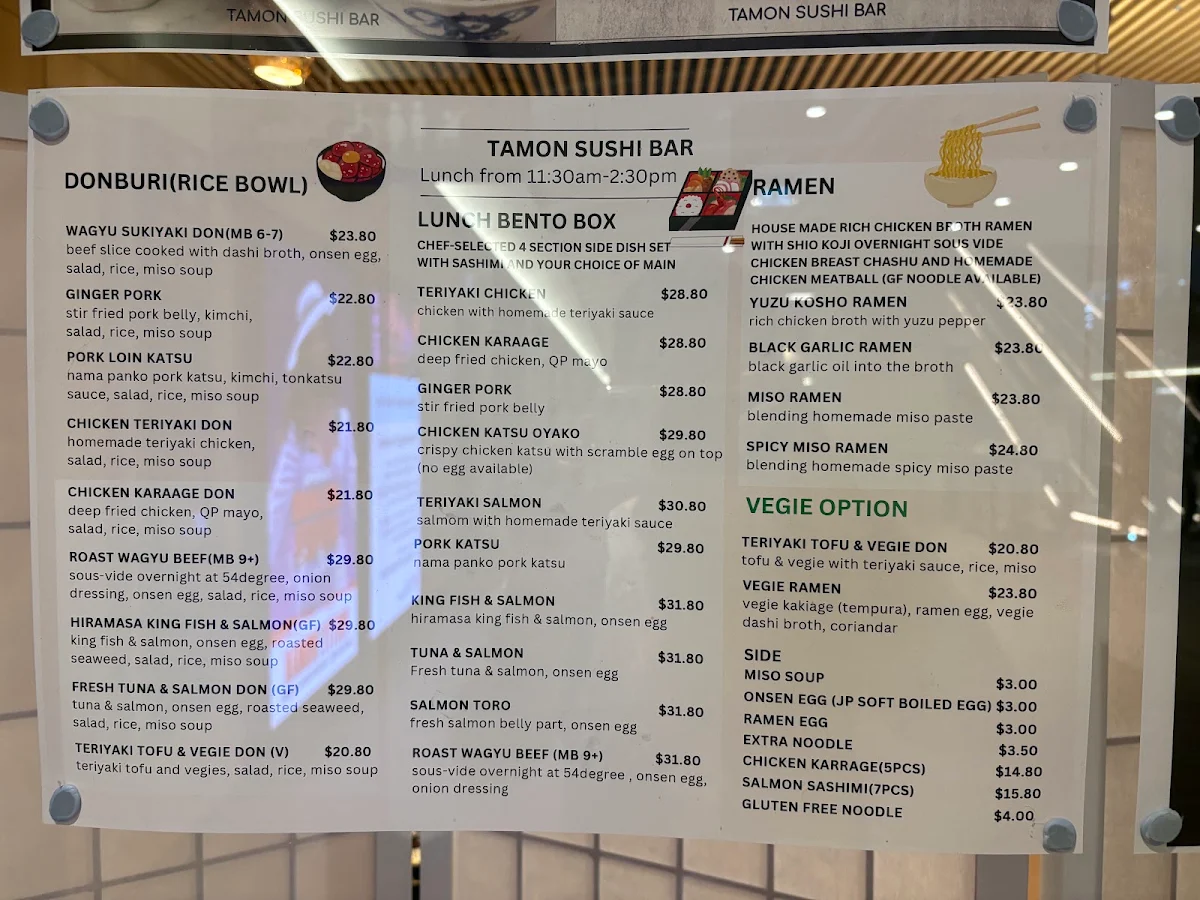 Menu, Tamon Sushi Bar
