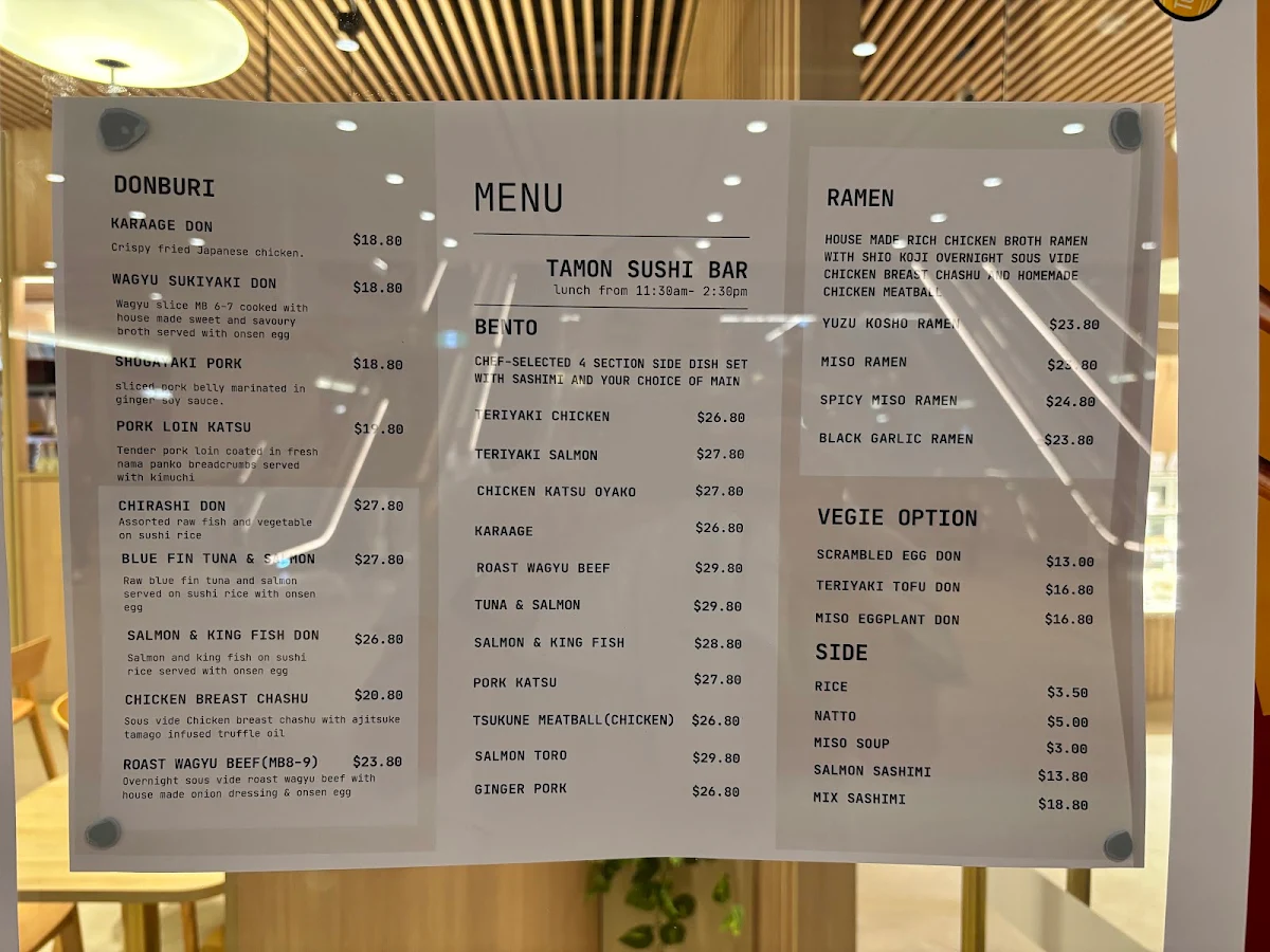 Menu, Tamon Sushi Bar