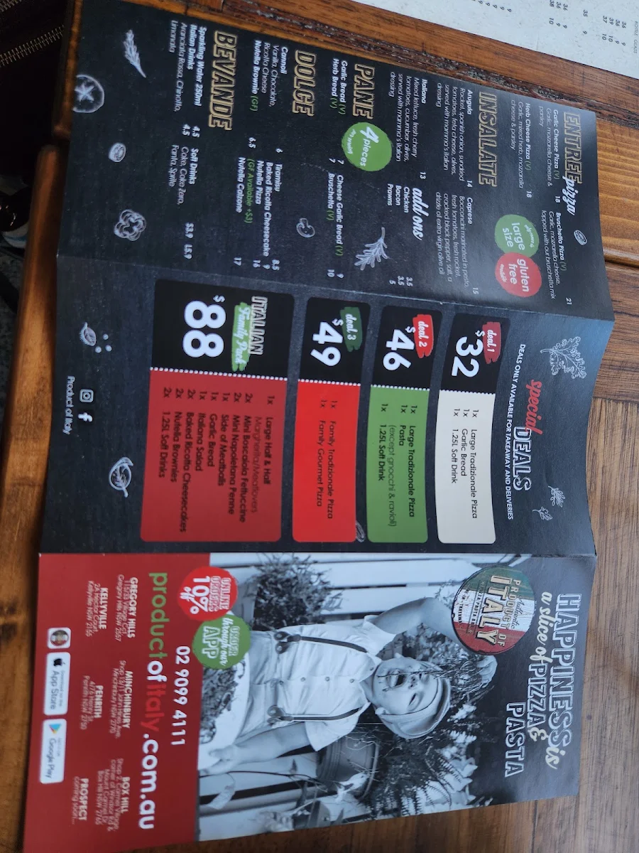 Menu, Product of Italy Kellyville