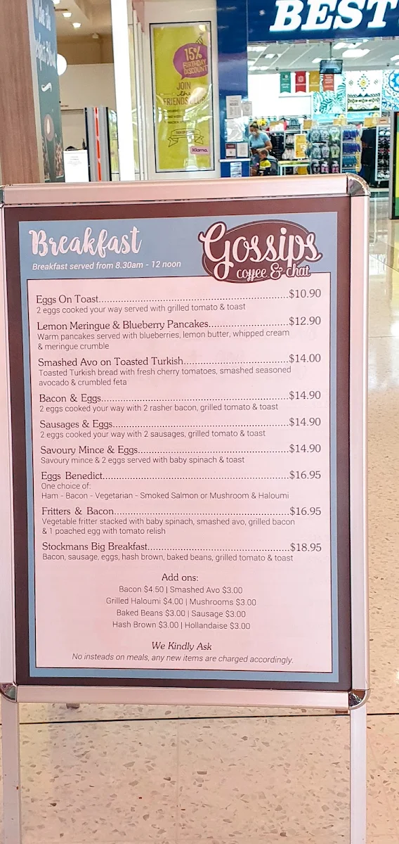 Menu, Gossips Coffee & Chat