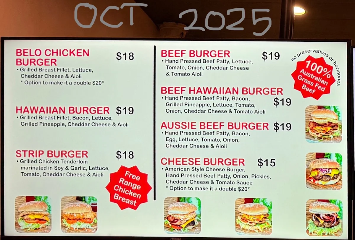 Menu, Beloporto Burger Bar @ Byron Bay
