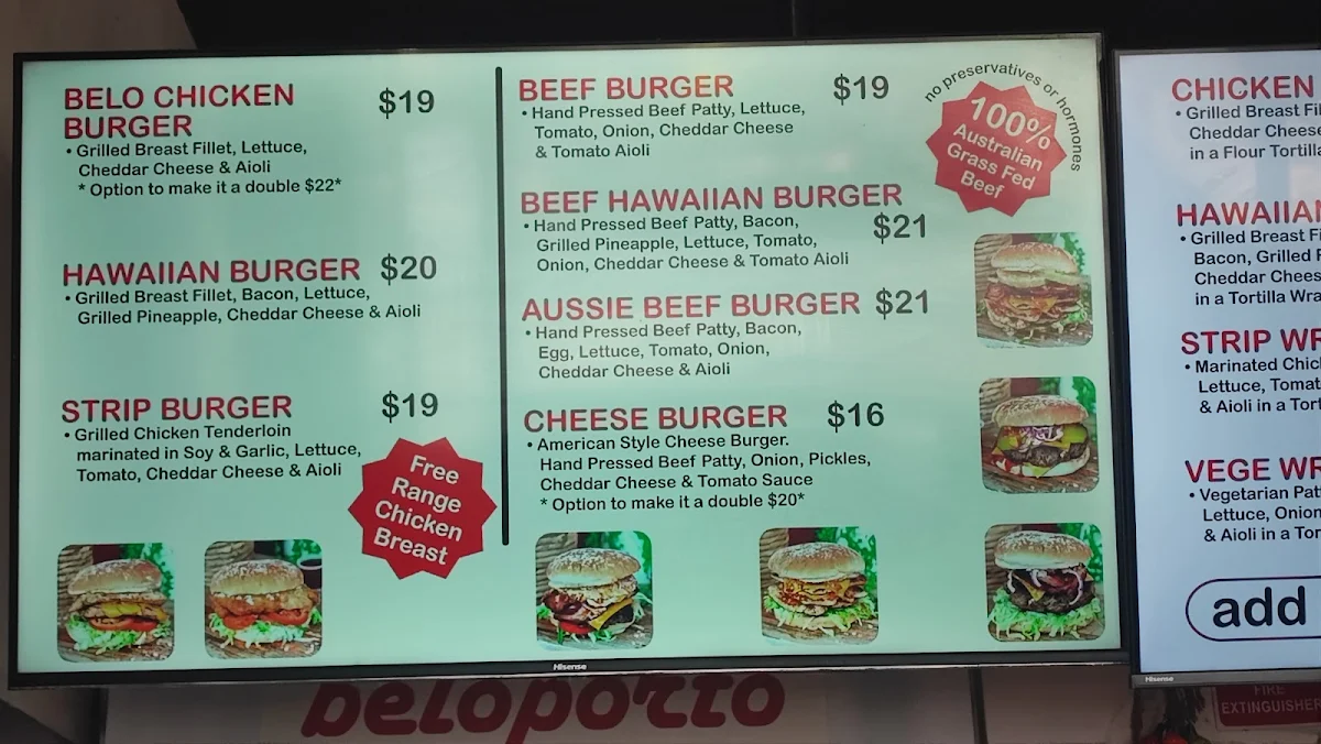 Menu, Beloporto Burger Bar @ Byron Bay