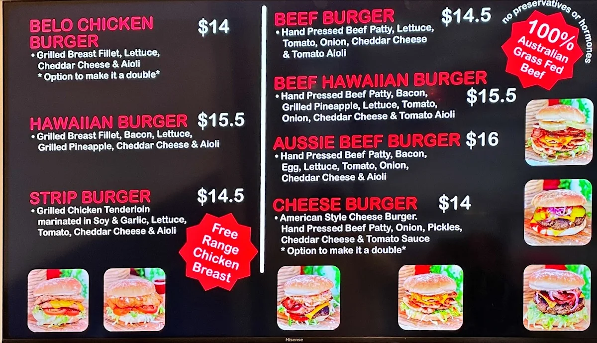 Menu, Beloporto Burger Bar @ Byron Bay