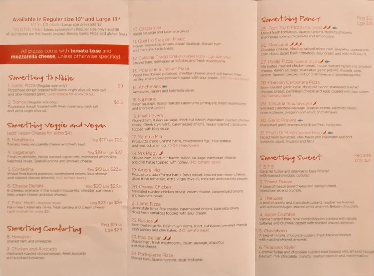 Menu, Slowdough Pizzas CLARKSON