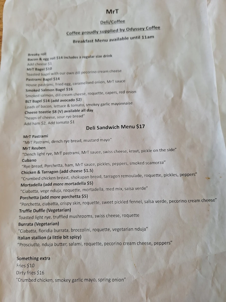 Menu, MrT Deli