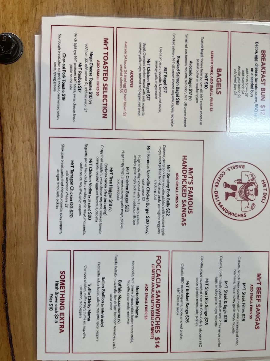 Menu, MrT Deli