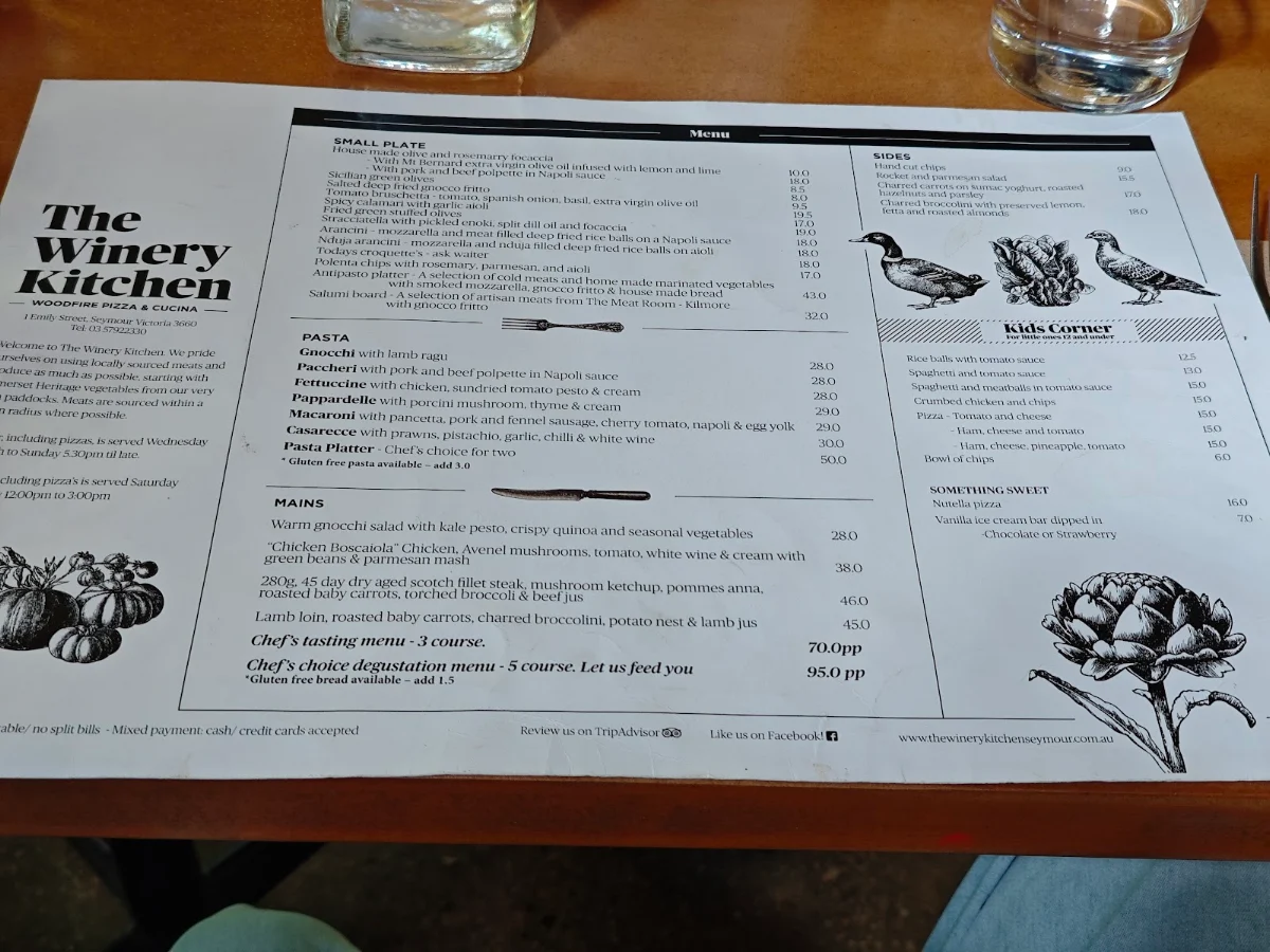 Menu, The Winery Kitchen