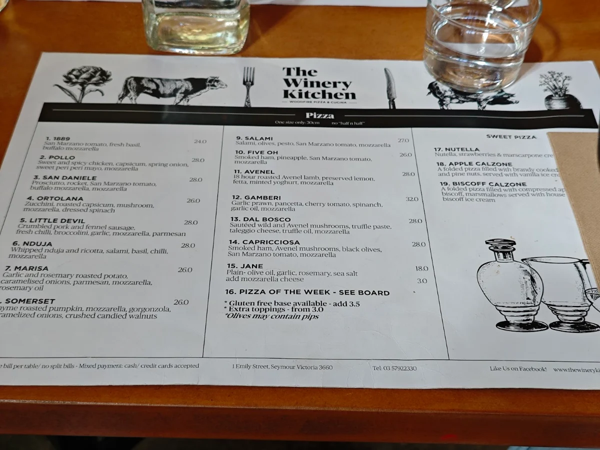 Menu, The Winery Kitchen