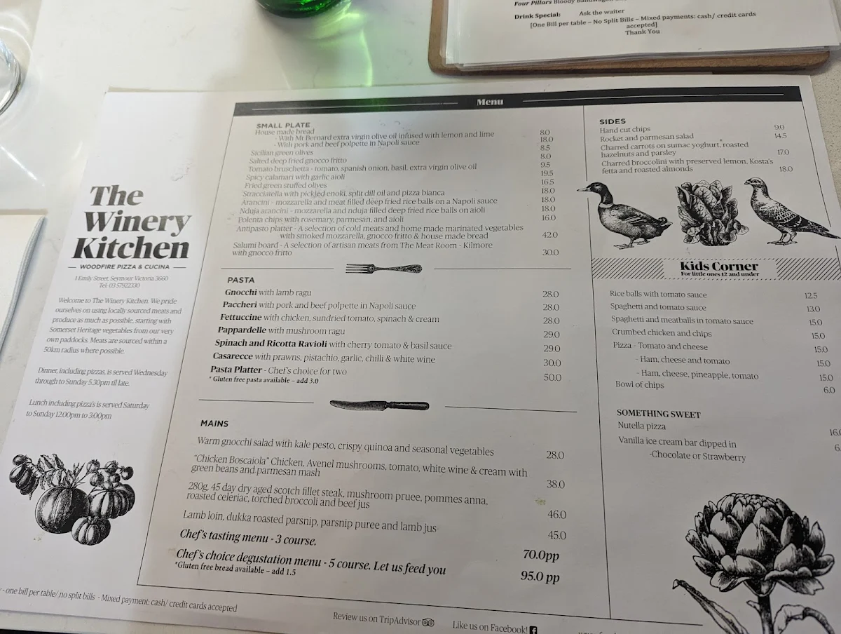 Menu, The Winery Kitchen