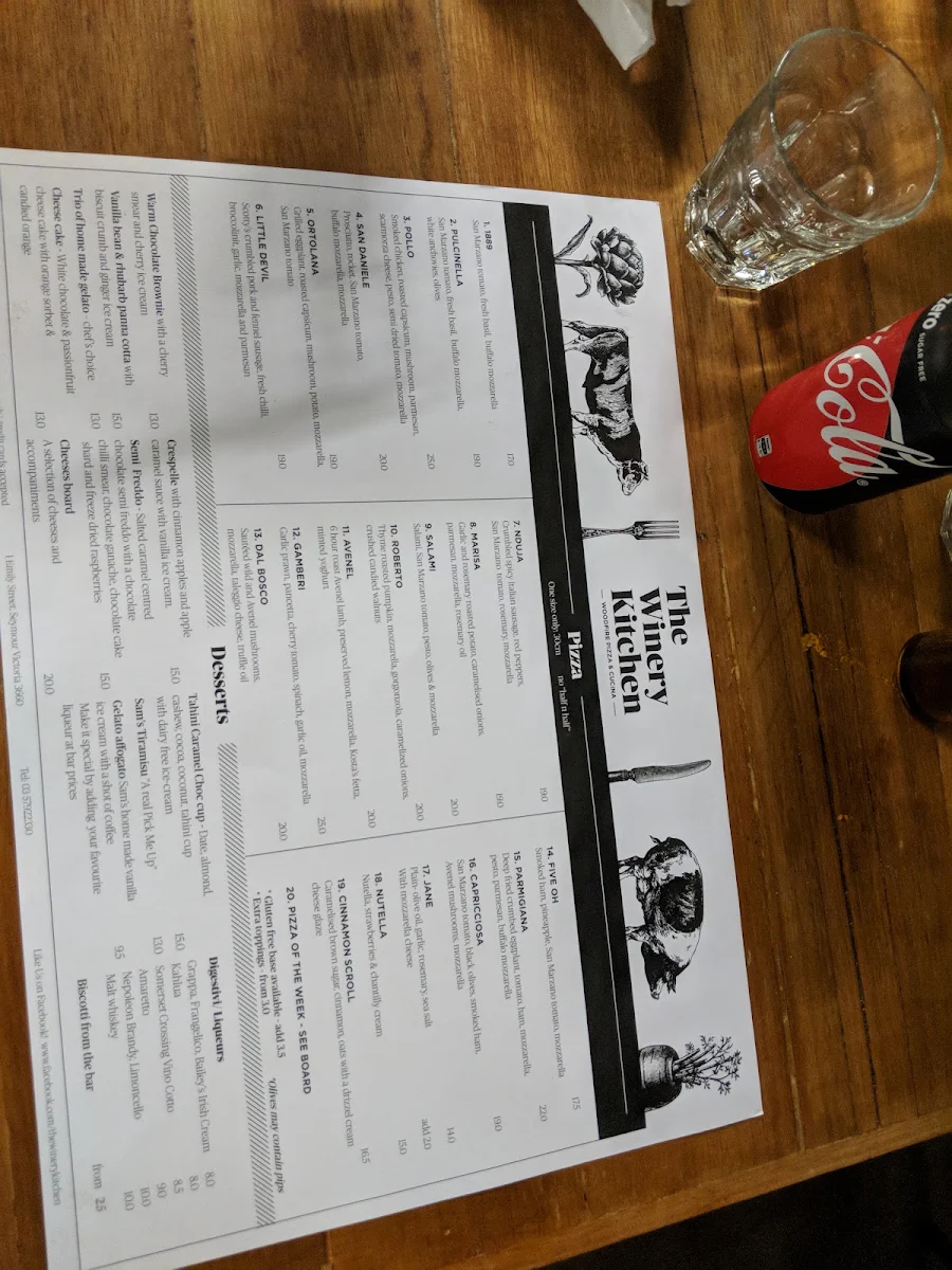 Menu, The Winery Kitchen
